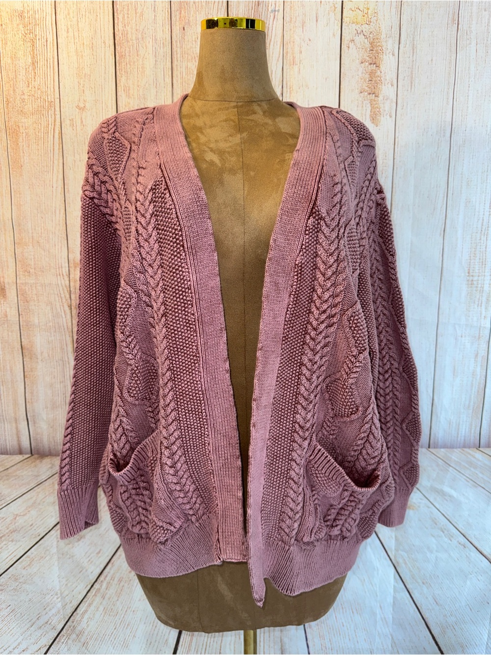 Northstyle Vintage-Wash Cotton Cable Cardigan, Pockets Color: Rose- Purple, 1X